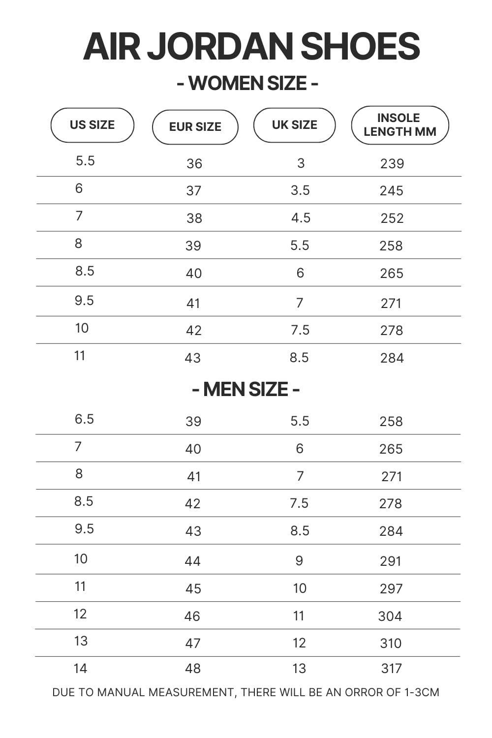 Air Jordan Shoes Size Chart - Dr. Stone Shop