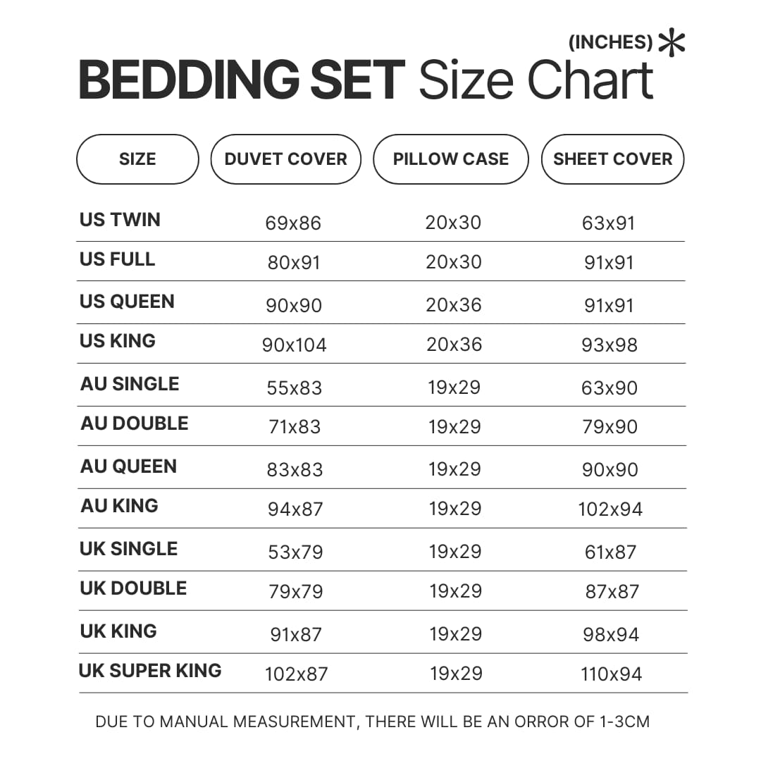 Bedding Set Size Chart - Dr. Stone Shop